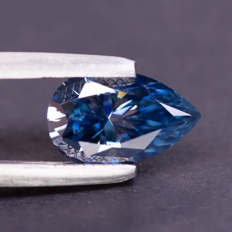 Moissanite pêra corte natural cor azul real para fazer jóias diy encantos anel colar brincos materiais principais com certificado