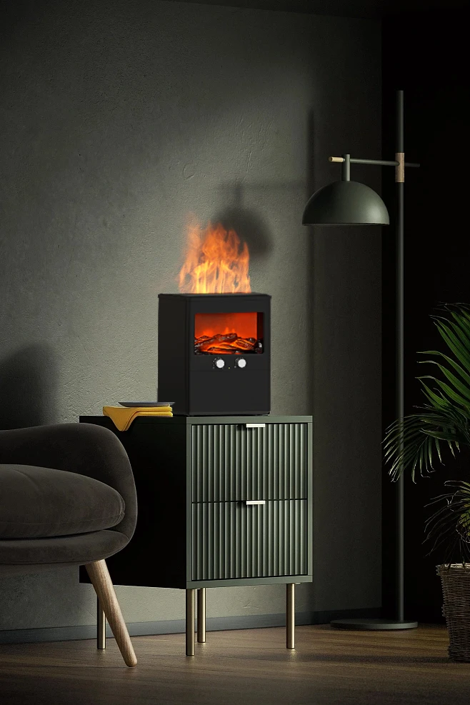 Humidificador de Color de madera con llama de apagado automático sin agua de 3L para regalos de hogar y oficina nuevo diseño difusor de Aroma de iluminación de carbón simulado