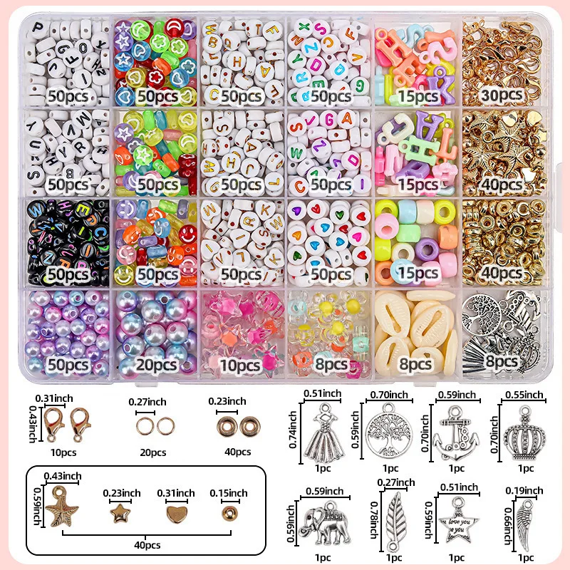Handmade DIY Jewelry Accessories 24 Grids Rainbow Color Letter Clay Beads For Bracelet Necklce Making Beads Jewelry Making Kits