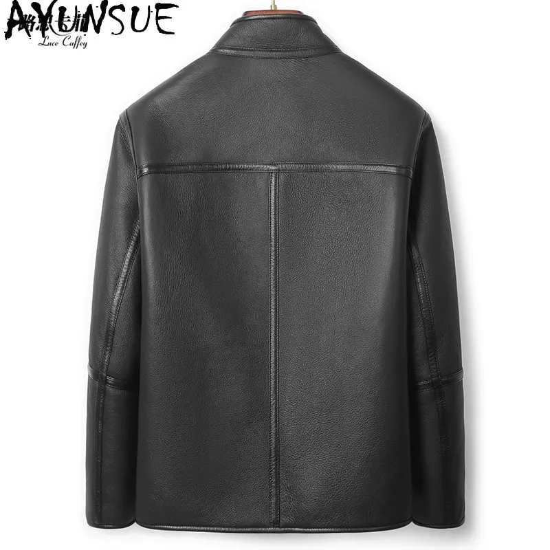 AYUNSUE Natural Sheepskin Fur Coat Men Real Fur Coats Fashion Casual Leather Jacket Warm Winter Mens Clothes Slim Fit Reversible
