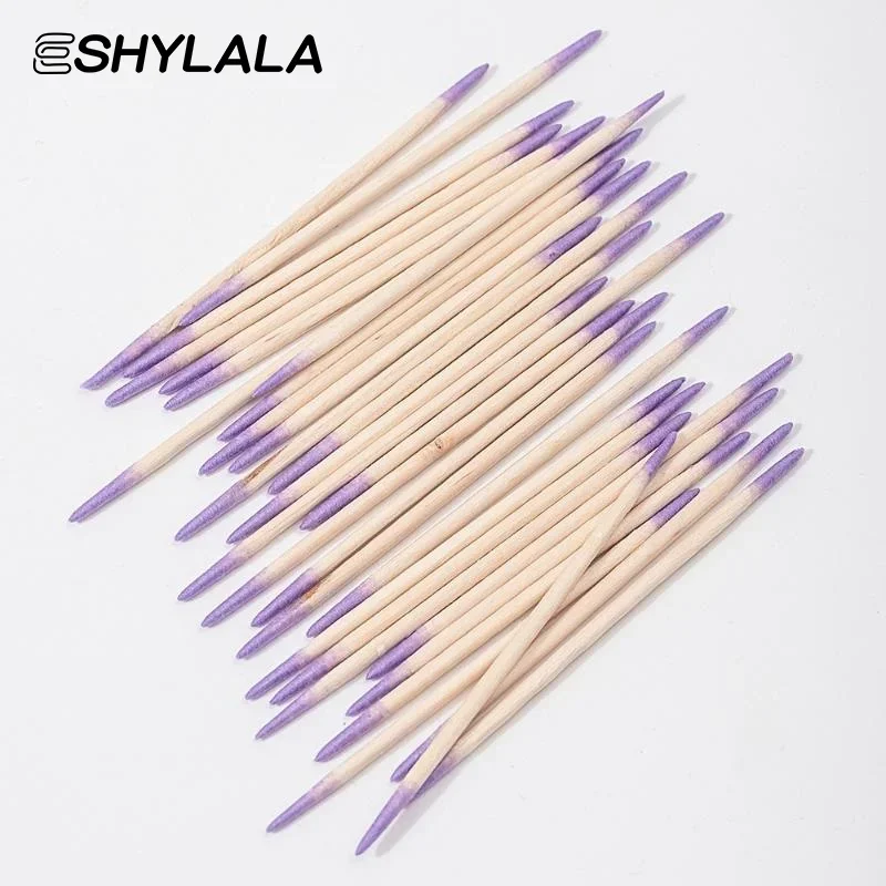 100/200/300/500 pçs prego cotonete de madeira de cabeça dupla varas de limpeza roxo duplo-ponto cabeça de algodão cotonete de limpeza removedor de esmalte