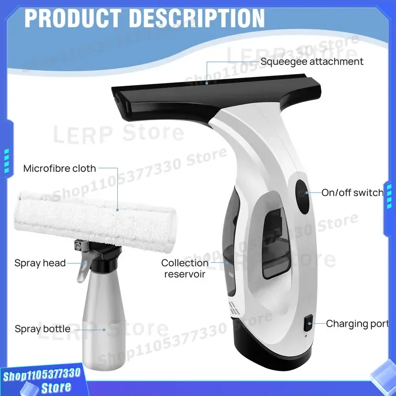 Portable Handheld Electric Glass Cleaner Strong Water Absorption High Efficiency Window Cleaning Tool For Home Office Use New