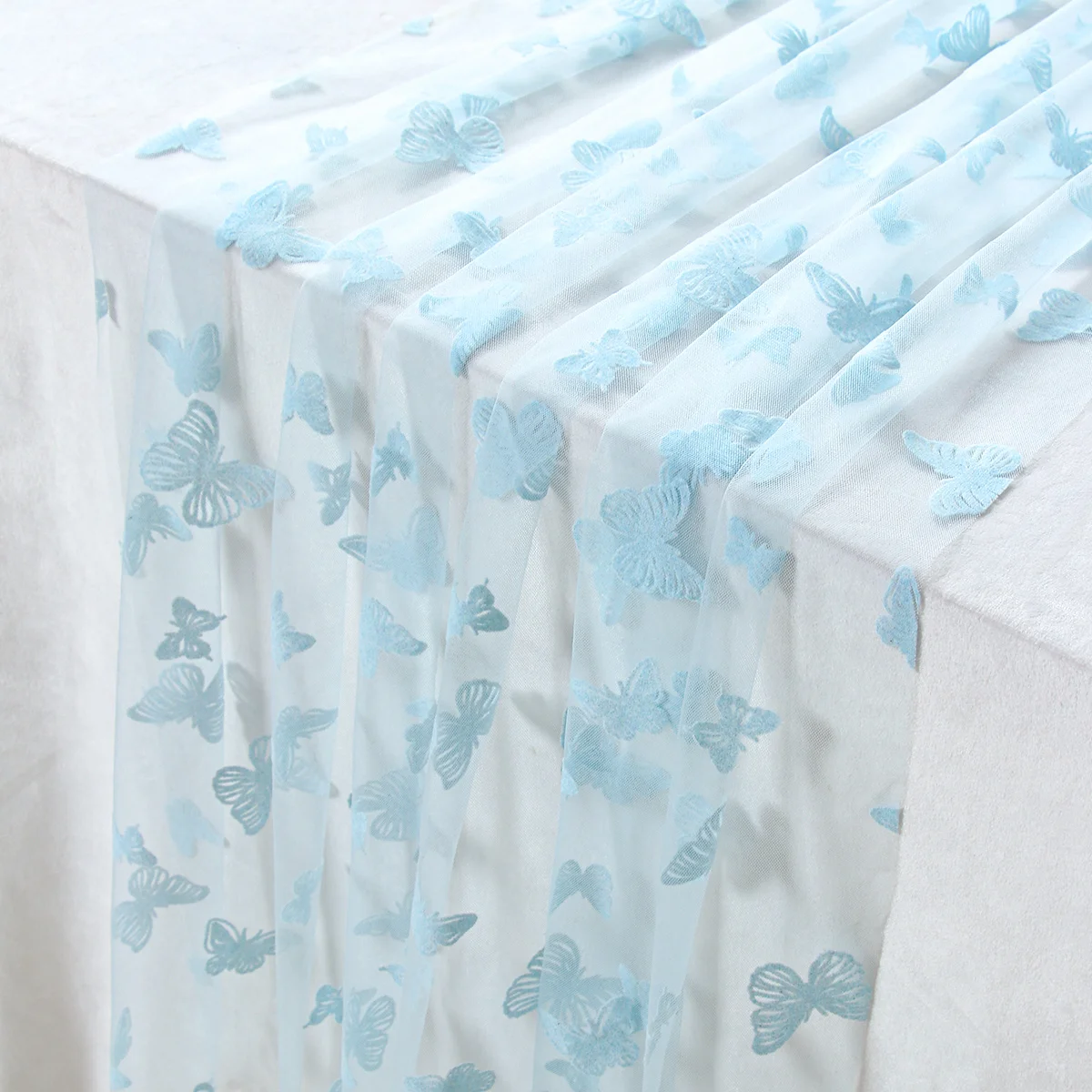 1PC Butterfly Flocking Mesh Table Runner Happy 1st Birthday Party Decorations Kids Favors Table Cover Baby Shower Girls Supplies
