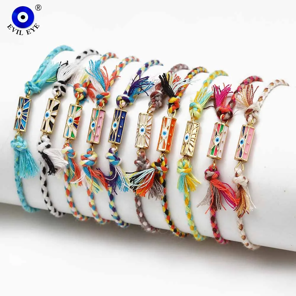 EVIL EYE Adjustable Multi Color Rope Chain Bracelet Turkish Evil Eye Charm Bracelet Fashion Jewelry for Women Girls Men BE853