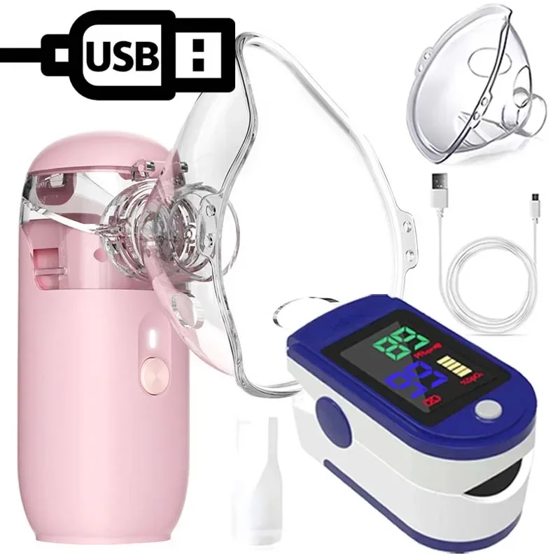 Inhalador Silencioso, Nebulizador Portátil, Inhalador de Malla, Atomizador, Oxímetro de Pulso de Dedo para Niños, Oxímetro de Pulso OLED