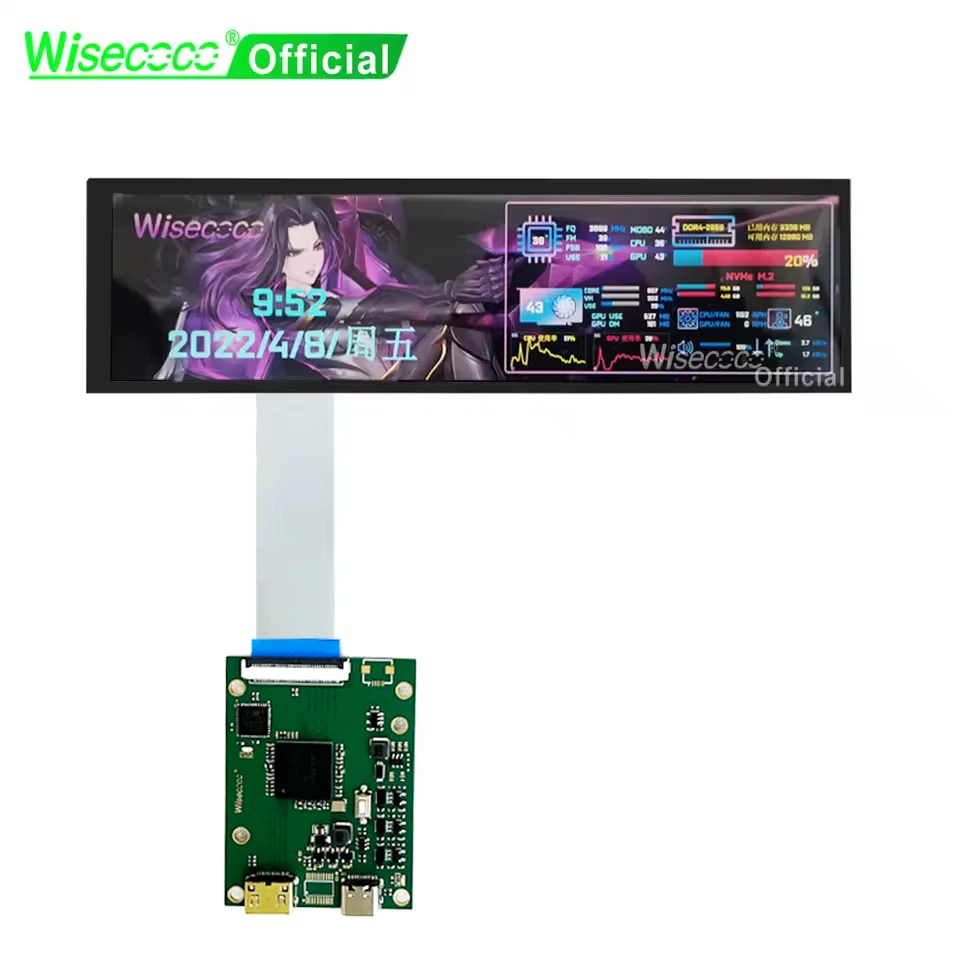 Wisecoco 8.8 Inch Secondary IPS LCD Screen 1920*480 Aida64 CPU GPU Display Long Strip HSD088IPW1 Ultrawide Automotive Screen