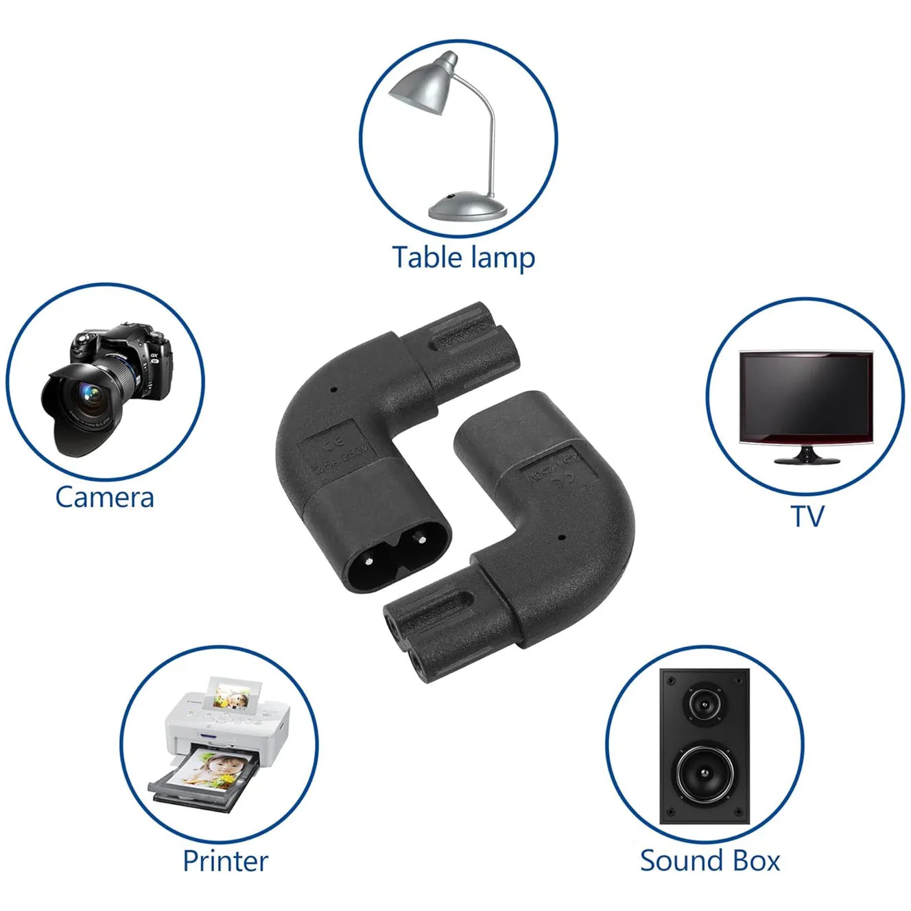 2 قطعة IEC 320 2-Pin C7 أنثى إلى C8 ذكر محول طاقة تيار متردد بزاوية قائمة لأجهزة الكمبيوتر المحمول ووحدة التحكم في الألعاب والتلفزيون والإلكترونيات الصغيرة