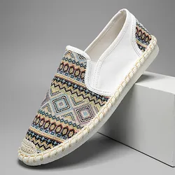 Moda etnik stil erkek daireler ayakkabı Sneakers konfor kayma-on kanvas ayakkabılar erkekler rahat nefes alan loafer'lar erkekler yaz Espadrilles