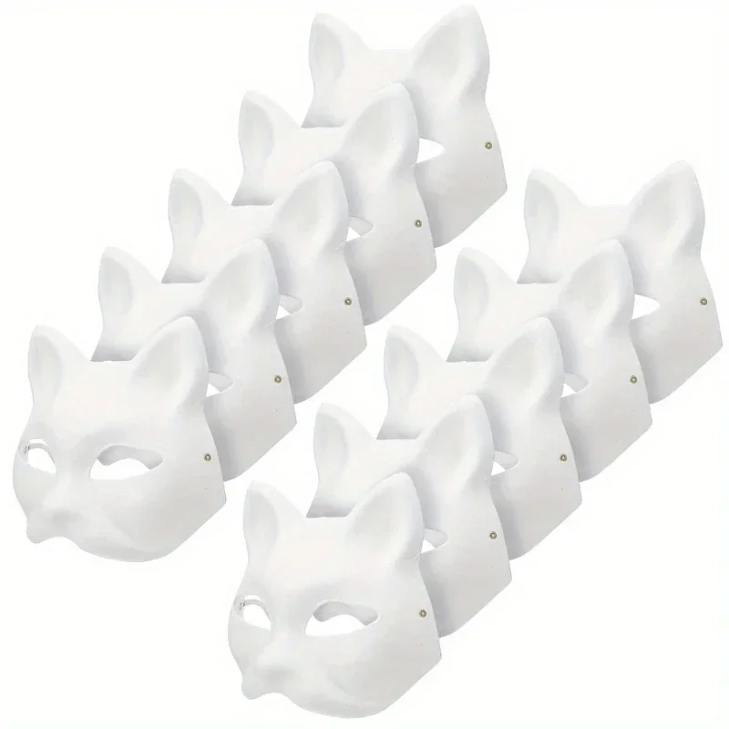 2026-Mask Paper Blank Mask Halloween Cosplay Cat DIY Paintable Half Face Mask Animal Costume Party Decor Craft Prop
