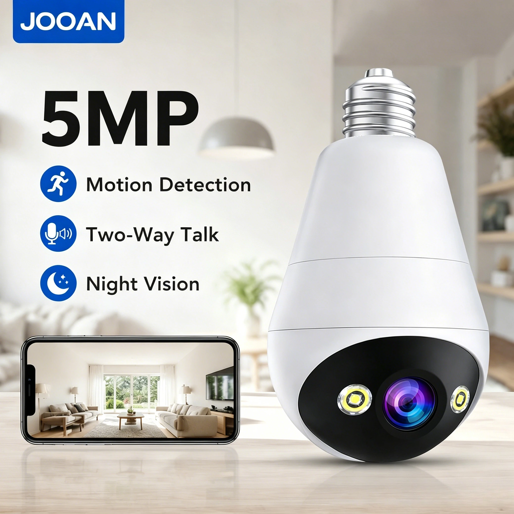 JOOAN 5MP E27 Bulb WIFI Camera Wireless Ai Tracking Two-way Audio Security Video Surveillance Camera