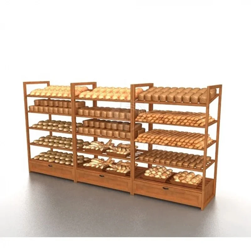 custom.Nice Looking Wood  Bread Display Rack With Bottom Cabinet
