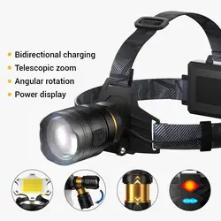 Powerful XHP360 36-LED Zoom Headlamp, 18650 Rechargeable Headlight, Adjustable Bright Flashlight for Fishing, Camping, Hiking