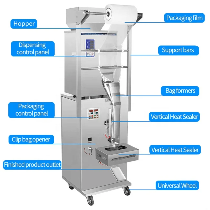 BF-200 Back Seal Candy Coffee Peanut Matcha Herb Snacks Powder Plastic Film Bag Weighing Qualitative Filling Packaging Machine