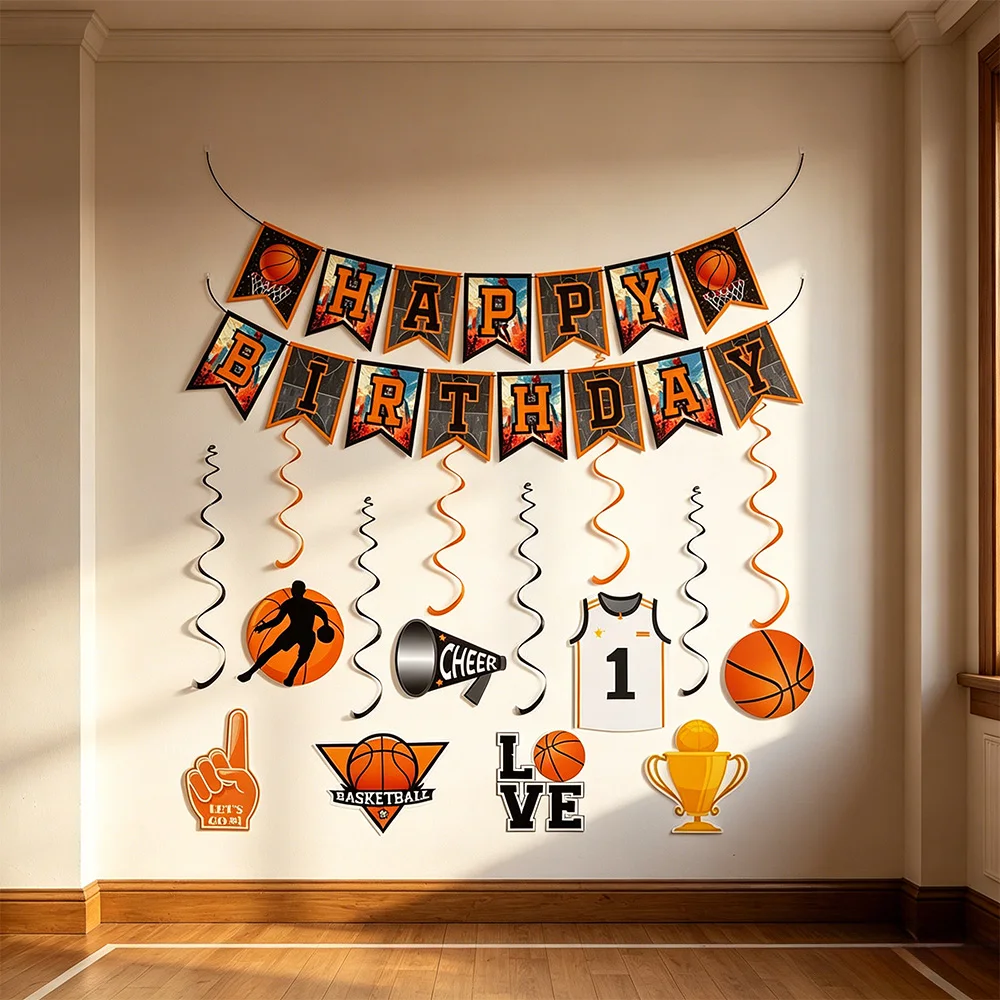 Basketball Birthday party Banners decor supplies Basketball Party Decoration banner Basketball Garlands hanging swirls decor