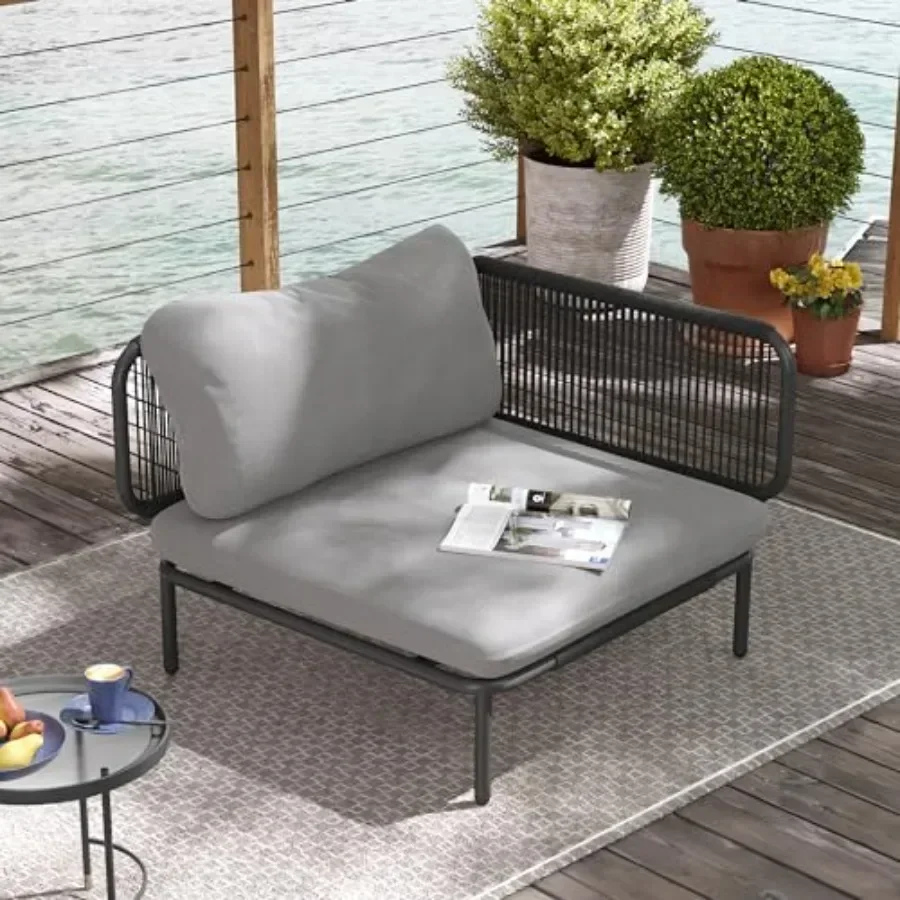 Patio Furniture Set: Outdoor Oversized Metal Single Sofa with Cushion, Black Frame and Gray Mat, Indoor/Outdoor Use, 1-Seat 2-A
