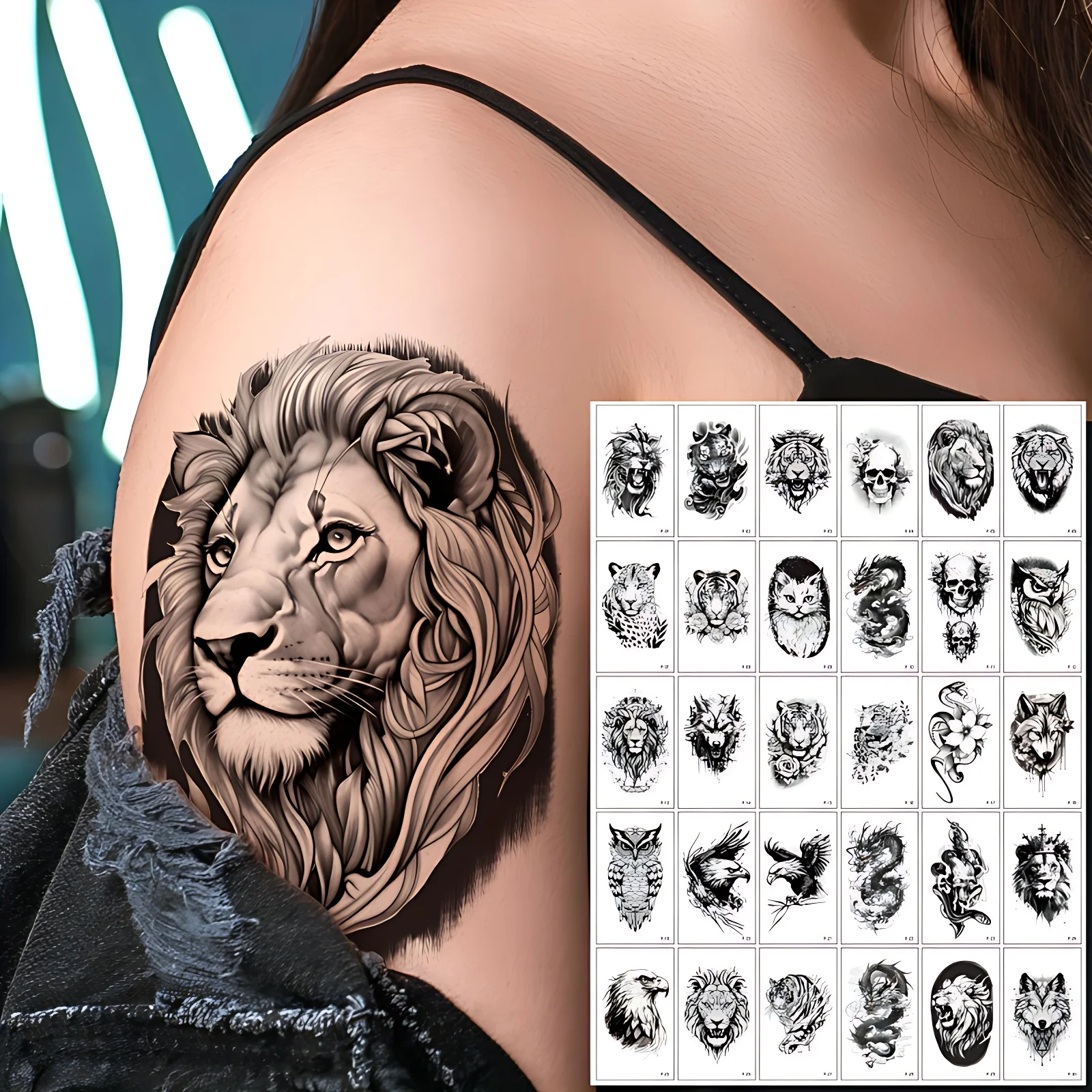 30pcs/set Water Transfer Tattoo for Men Hand Navel Forearm Tiger Wolf Dragon Fierce Animal Fake Tattoos tatuaje temporal hombre