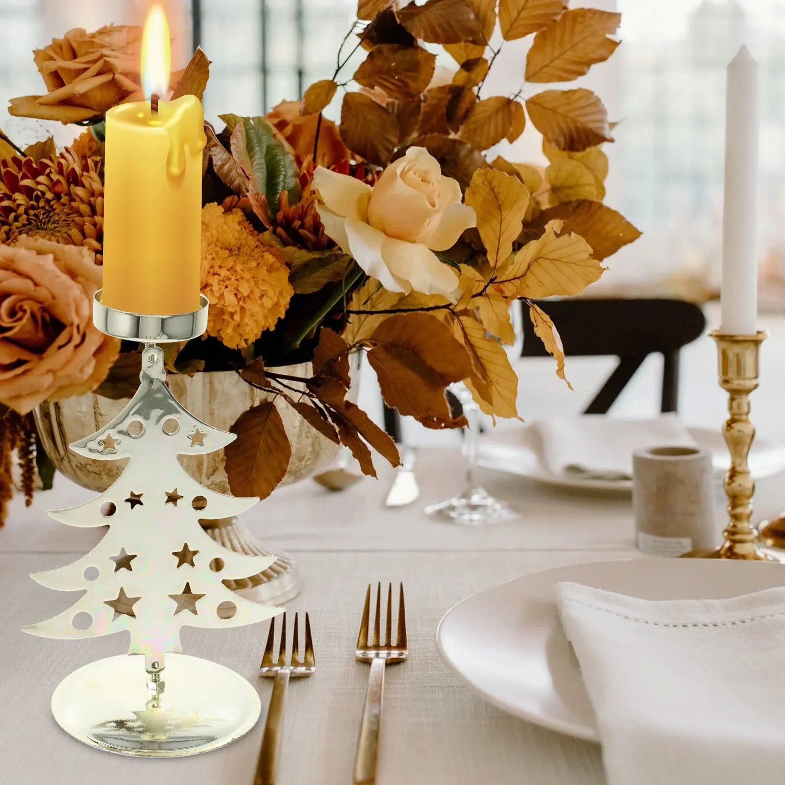 ที่วางเทียนเหล็กสำหรับคริสต์มาส ของตกแต่งโต๊ะสำหรับงานปาร์ตี้วันหยุด ของประดับตกแต่งคริสต์มาสโลหะ