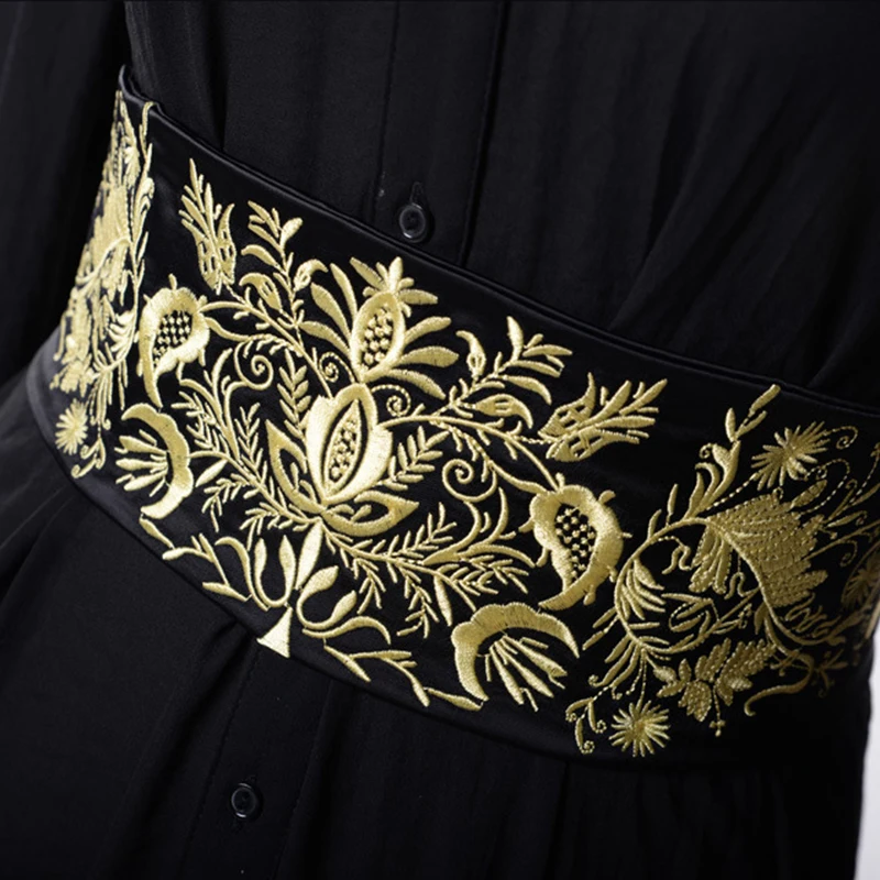 Japanese Retro Embroidered Wide Belt Cummerbunds Kimono Dress Decor Belt Girdle Adjustable Lady Yukata Sash Tie Waistband
