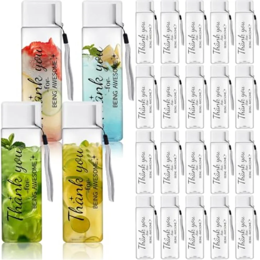 

24 Pcs Thank You Water Bottles Bulk 17 oz Plastic Water Bottle with Lids and Lanyards Reusable Cup Appreciation Gifts for Teach