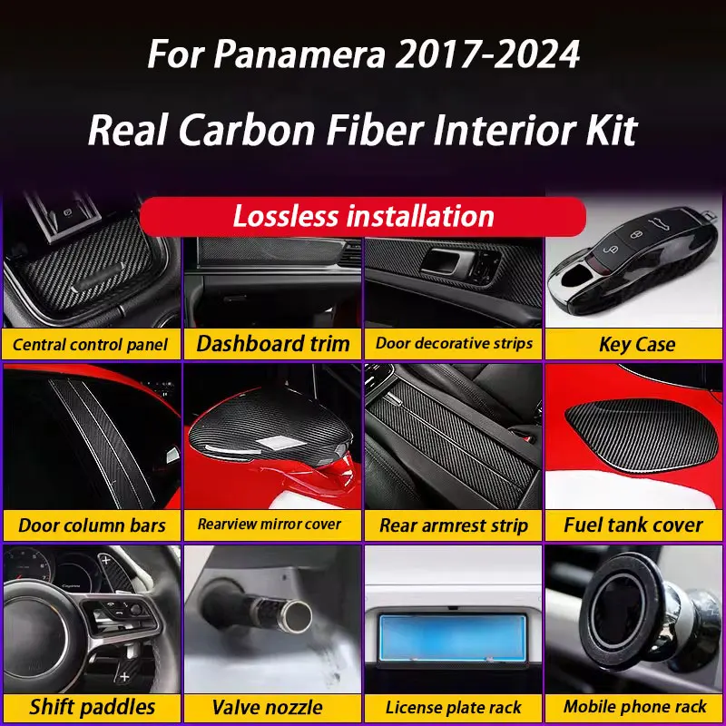 

Задний подмешок из настоящего углеродного волокна, корпус зеркала заднего вида, центральная колонка, крышка масляного бака для Porsche Panamera 2018-2024