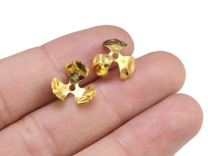 100pcs Brass Bead Caps, Floral End Caps, 12x4.5mm, Pearl Gemstone Base, Rondelle Beads, Brass Findings, DIY Jewelry Making R2146