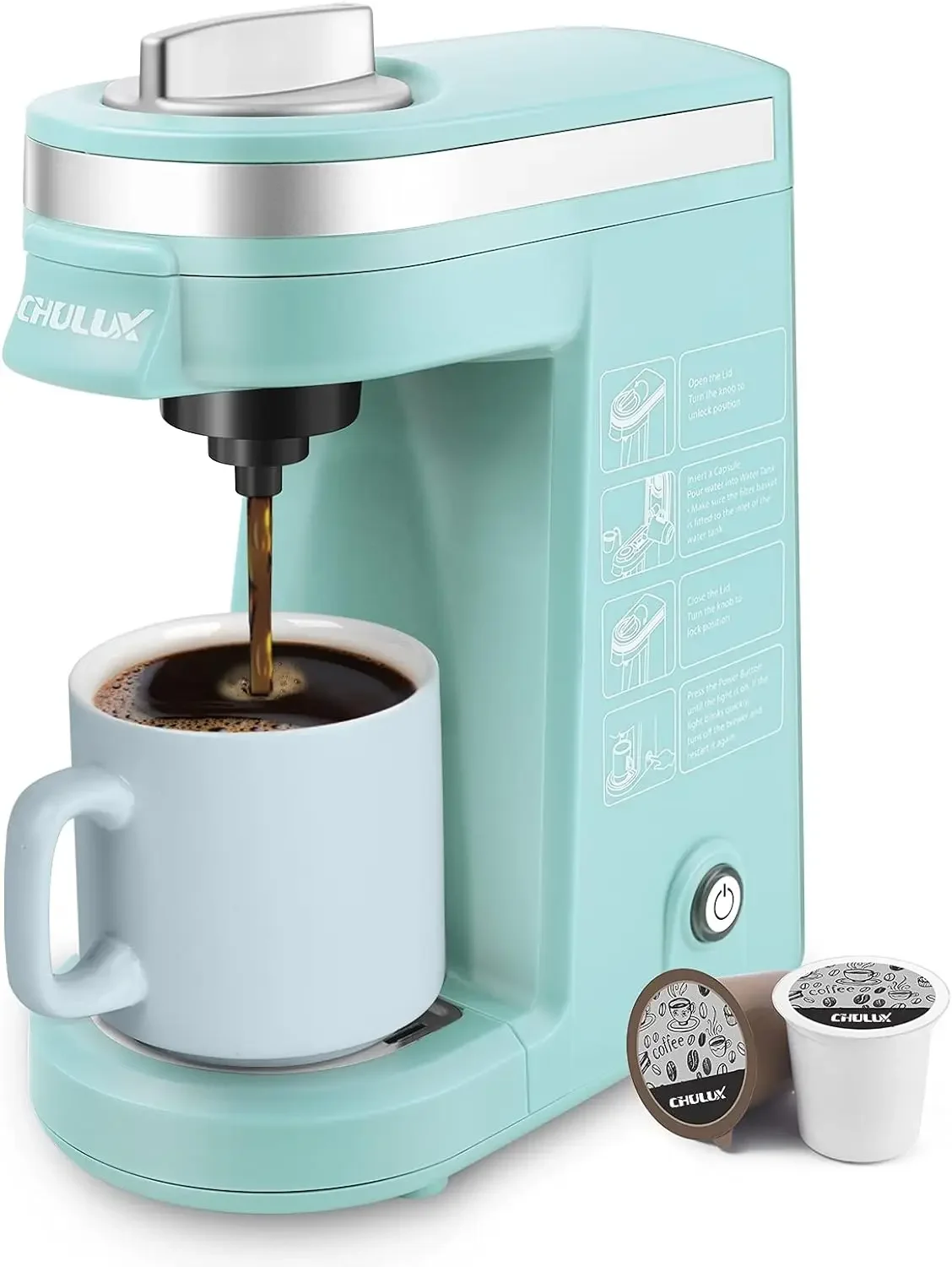 

NEW Single Serve Coffee Maker, 12 Ounce Single Cup Coffee Machine, One Button Operation with Auto Shut-Off for Coffee or Tea