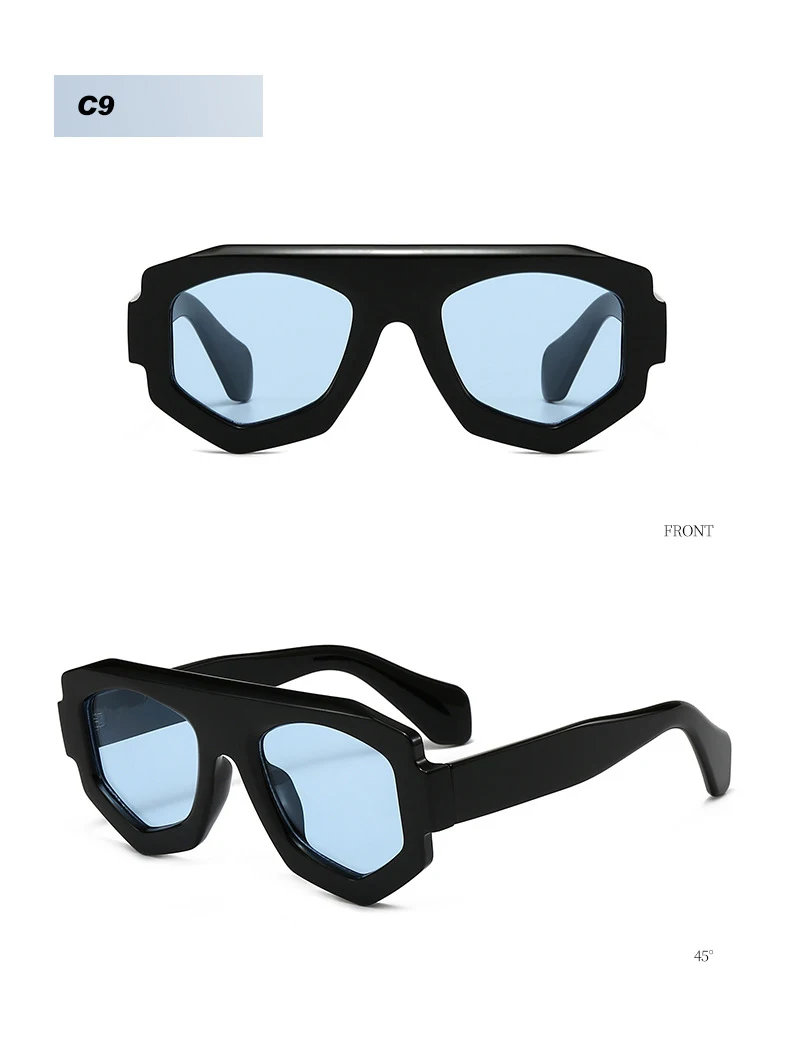 SO&EI Mode Unregelmäßige Quadratische Frauen Sonnenbrille Shades UV400 Retro Blau Lila Männer Sonnenbrille – Detail 15