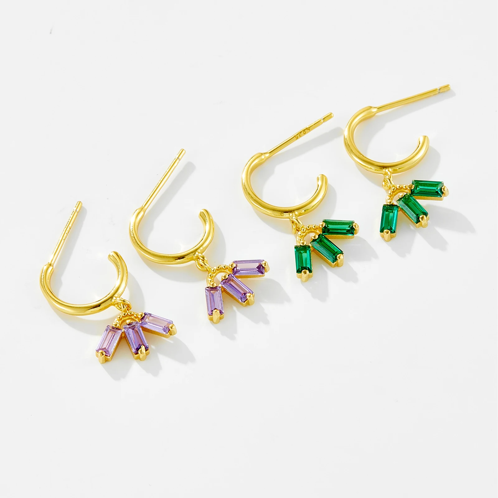 

VEWANT Women 100% 925 Sterling Silver Three Rectangle Clear Purple Green Zircon Drop Earring Fine Luxury Fashion Party Jewelry