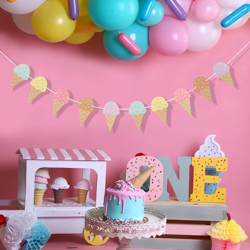 Sweet Ice Cream Theme Paper Banner Wall Hanging Garland for Kids Girl Birthday Baby Shower Party Decoration - view 2