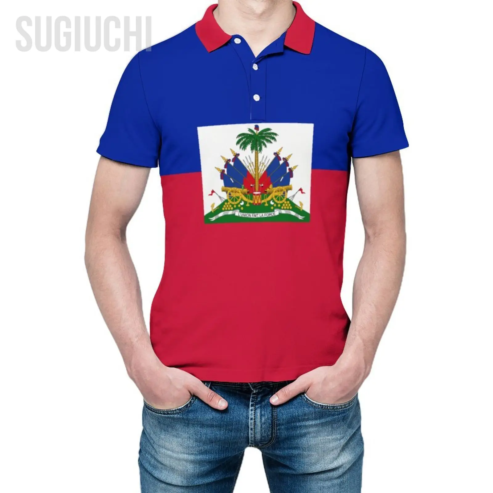 Unisex Poloshirt Haiti Flaggen-Emblem 3D-Druck Herren Polo Modekleidung Trainingsanzüge Kurzarm