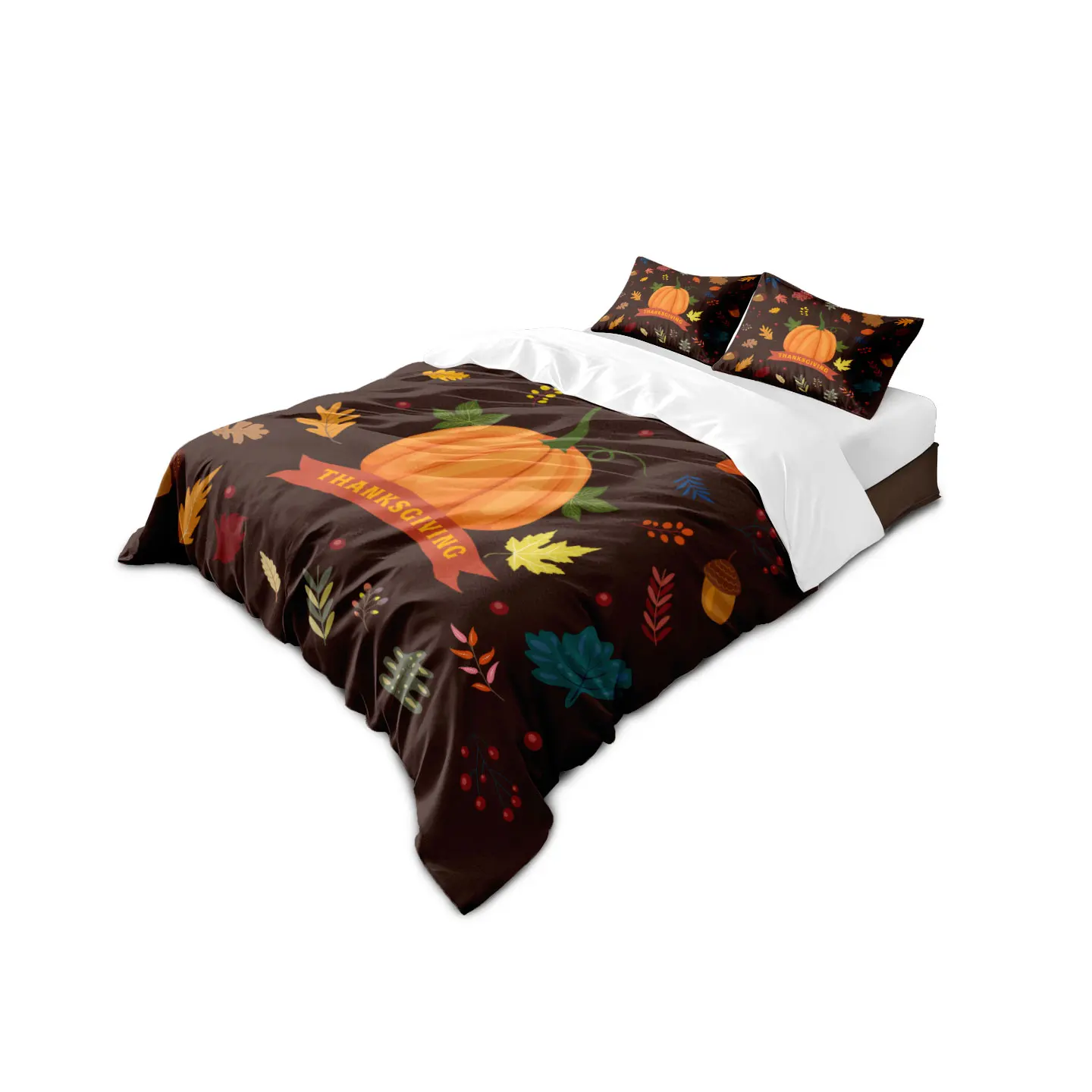 3pcs Autumn Harvest Pumpkin Print Coreless Down Duvet Covers Multiple Sizes Comfortable Bedrooms Dormitories, Machine Washable