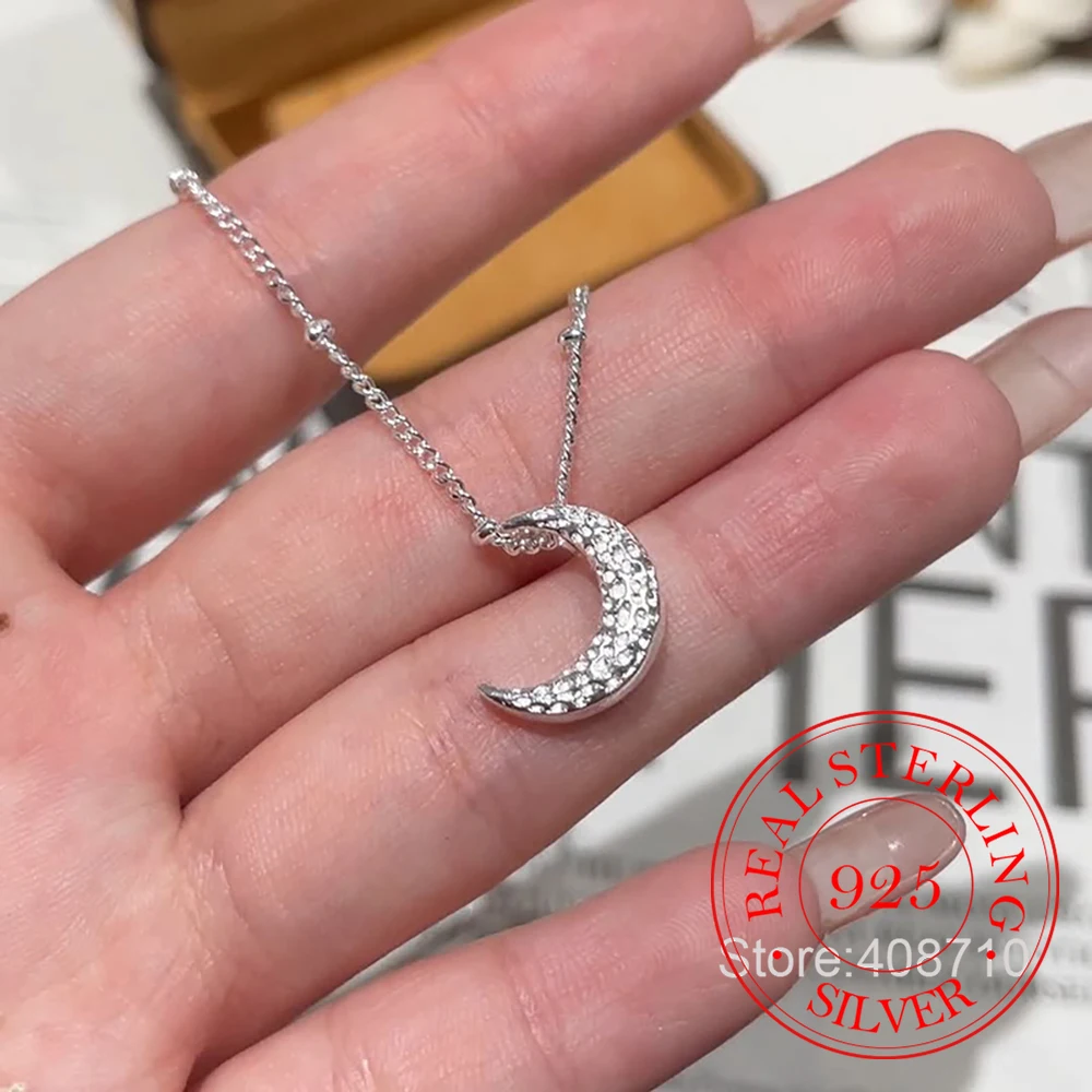 

Ювелирные изделия из стерлингового серебра 925, простое блестящее ожерелье с подвеской в виде Луны для женщин, колье-цепочка, ювелирное изделие для свадебной вечеринки, подарок