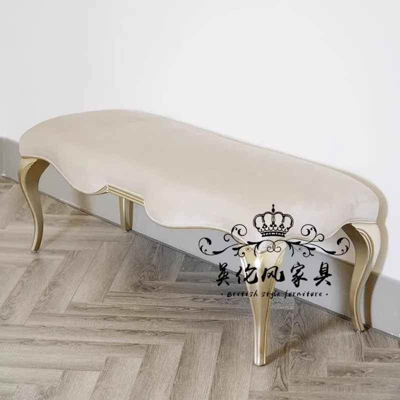 

American light luxury solid wood bedroom foyer bedside stool French cloakroom shoe changing stool clothing store sofa bench