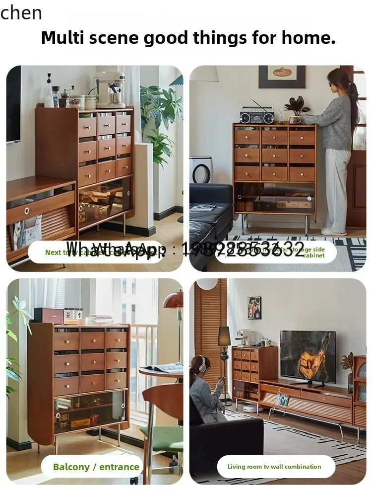 retro bucket cabinet dining side cabinet living room TV storage high bucket cabinet solid wood home accessories