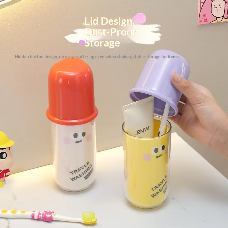 Cute Cartoon Travel Toothbrush Cup Dual-purpose Detachable Plastic Shell Splash-proof Screw Sealed Lid Toothpaste Oral Tool Integrated Storage Family Road Trip Toiletry Organization For Household Travelers