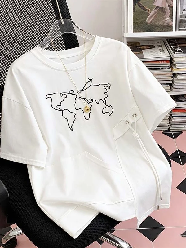 

Ladies Summer Casual Embroidered Short Sleeve T-Shirt plus Size Fashionable Design Age-Defying Versatile Slimming Commute Ready