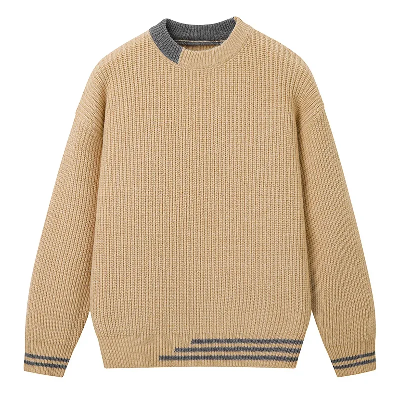 

Зимний модный тренд, универсальный ветрозащитный полосатый дышащий теплый свитер, удобный пуловер с круглым вырезом, вязаный свитер