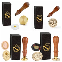 3D Embossed Moth/Bee/Rose/Blank Wax Seal Stamp and Wooden Handle set with Retail Box, Brass Metal Head for Envelope/Bag