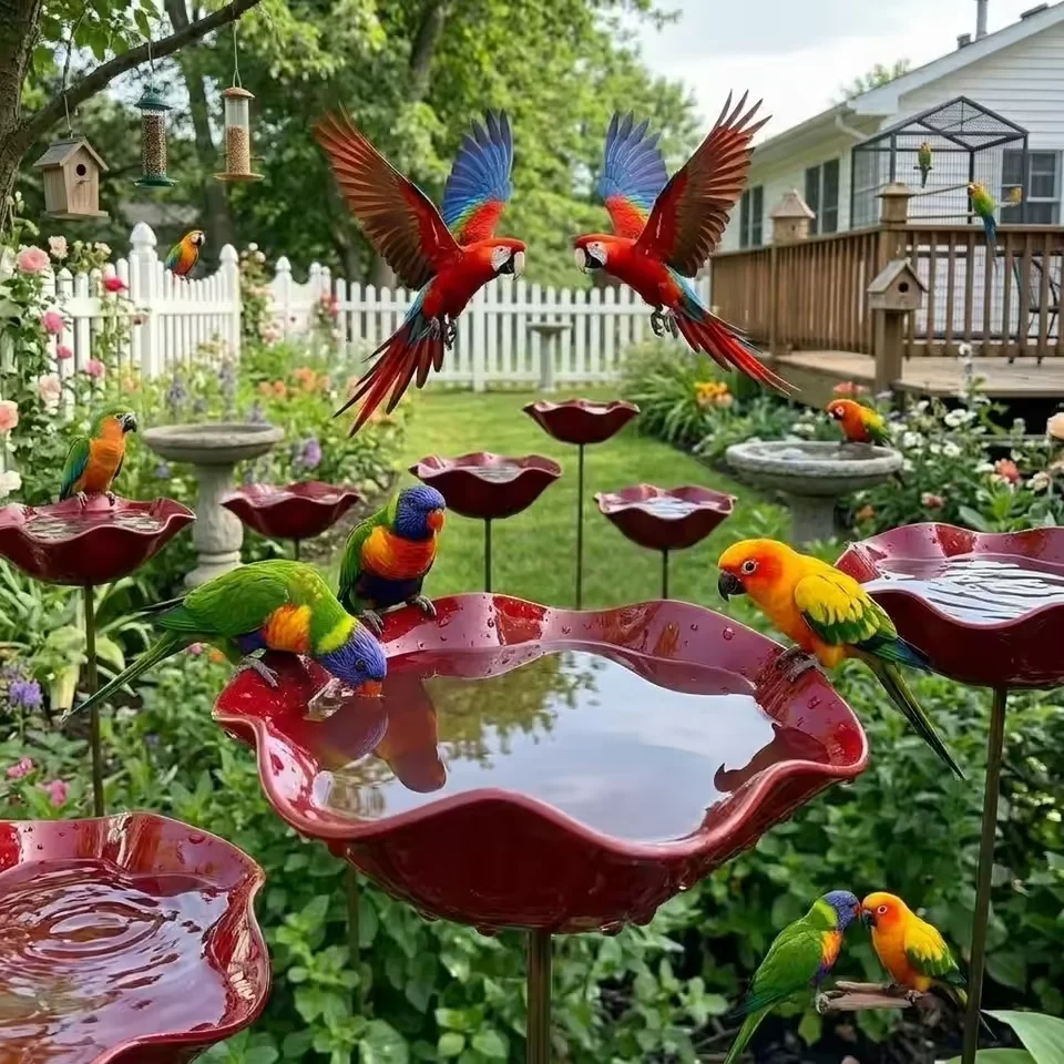 Bird Bath For Garden Decor Flower Design Bee Watering Station Metal Flower Garden Stake Butterfly Drink Water Feeder for Outdoor