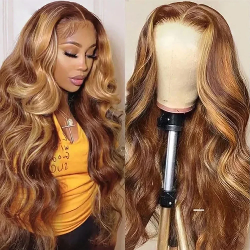 

Highlight Wig Human Hair Ombre Honey Blonde Lace Frontal Wigs 100% Human Hair For Women Body Wave Remy 13x4 HD Lace Front Wig