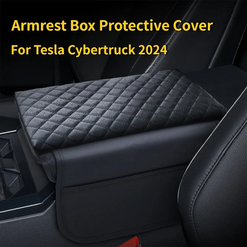 Armrest Box Cover for Tesla Cybertruck 2024 Leather Central Control Armrest Box Protective Cover for Cyber Pickup Accessories