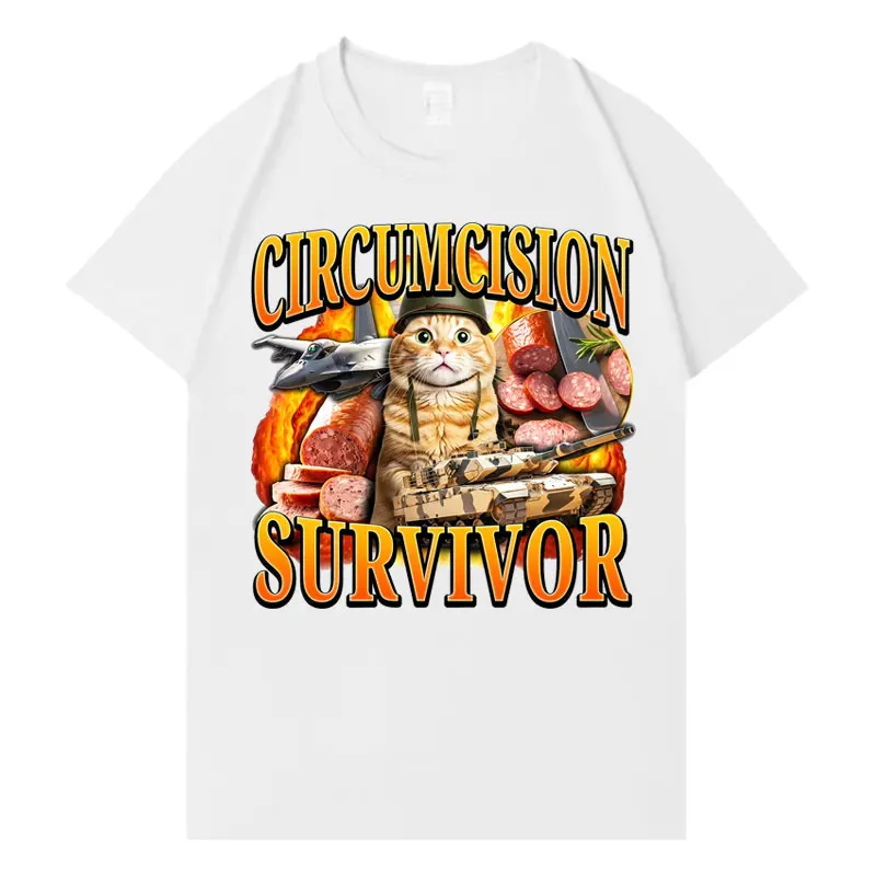 Circumcision Survivor Funny Cat T Shirt Mens Womens Pop Y2K T-shirts Casual Short Sleeve T-shirts Hot Sale Tops