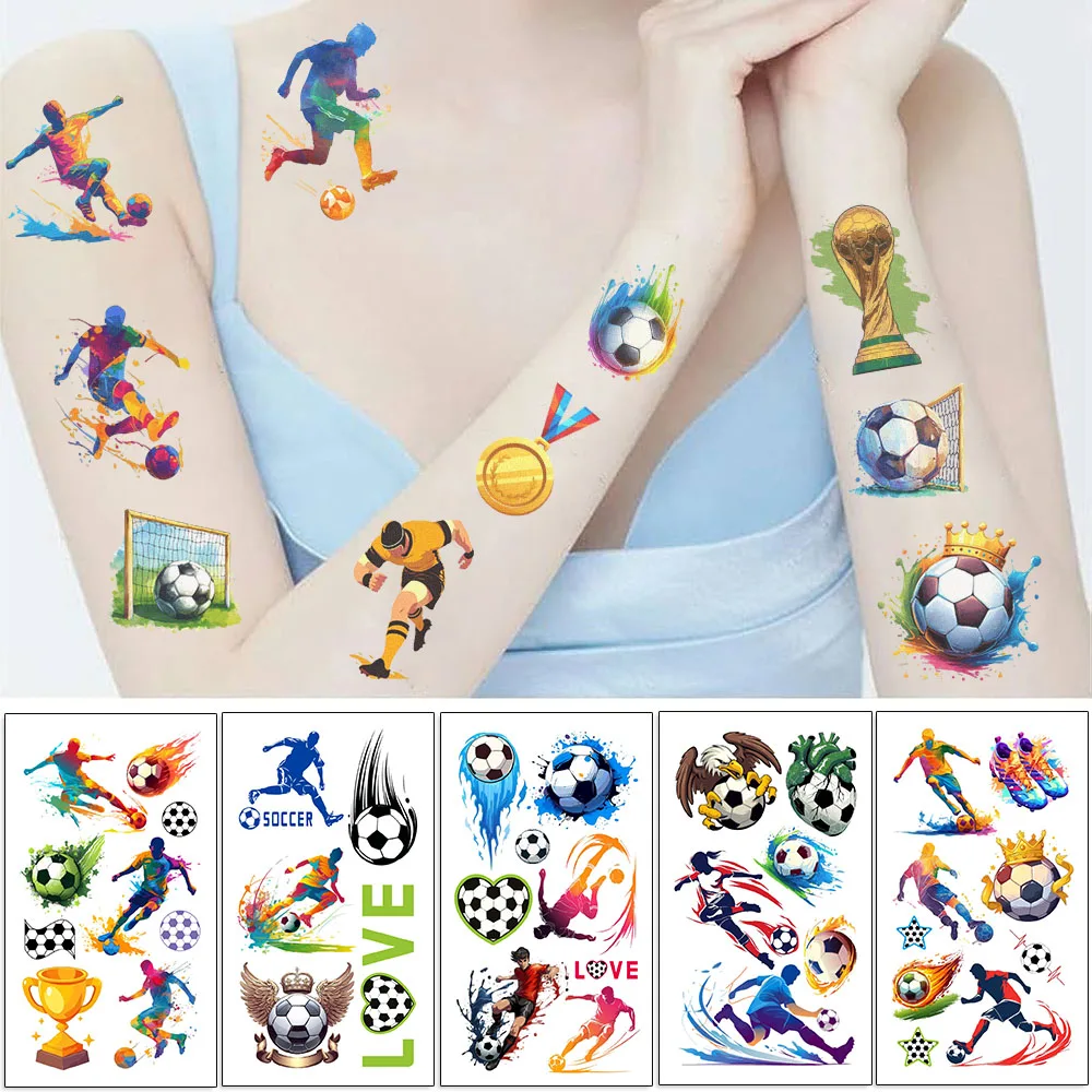 10Sheets Football Soccer Temporary Tattoos Makeup Body Stickers for Boys Sports Designs Fun Birthday Party Decorations