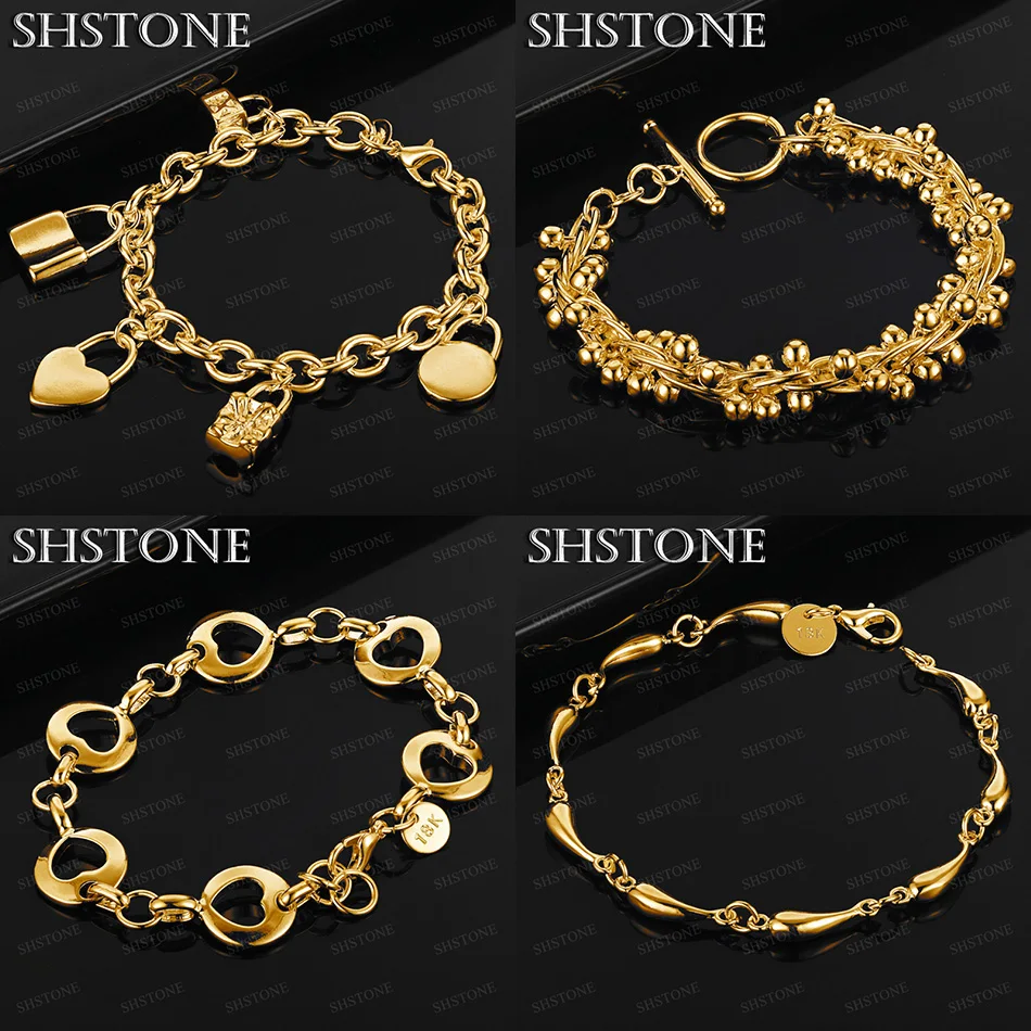 

20cm 18k Gold Heart Lock Beads Water Droplet Bracelet Women Engagement Party Fashion Trend Gift Fine Nice Jewelry Accessories