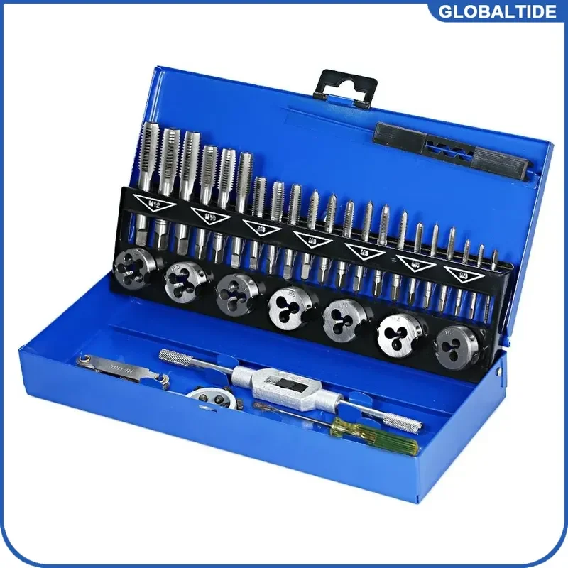 32PCS Metric Tap and Die Set M3-M12 Tungsten Carbide Hand Threading Tool Screw Thread Maker Wrench Cut Bit Kit for Repair