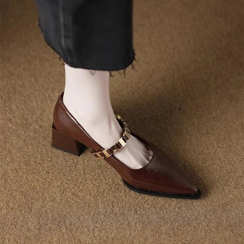 

French Style Elegant Women Pointed Toe Mary Jane High Heels 2025 New Arrival Versatile Fashionable Slip On Gorgeous Shoes