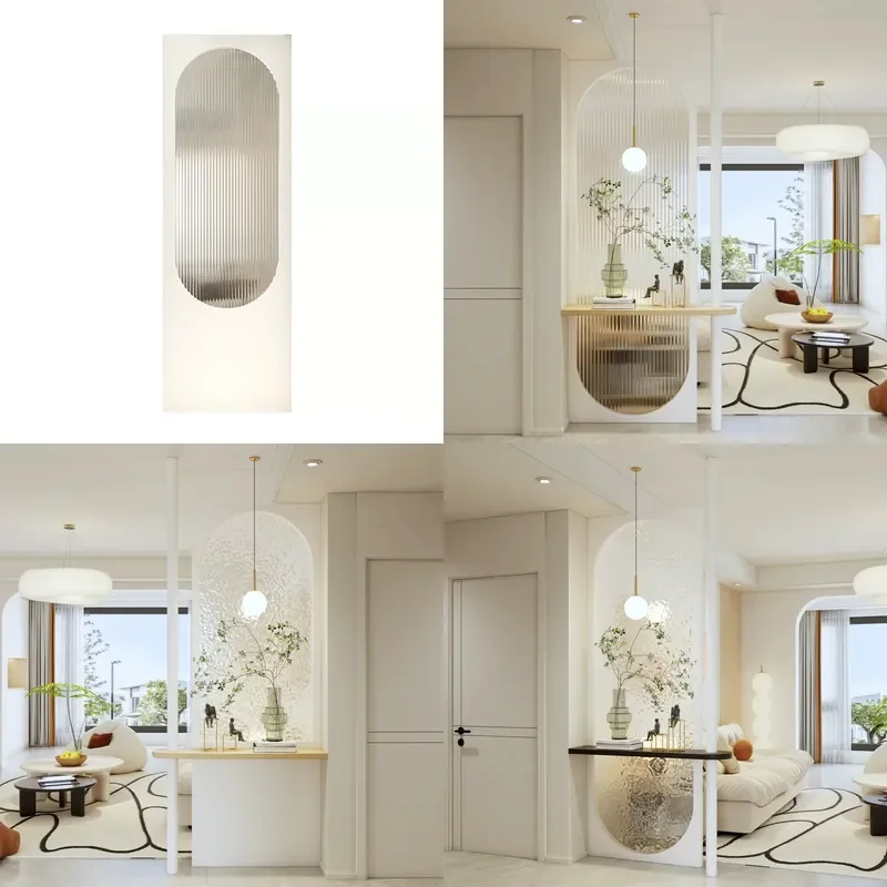 French Cream Solid Wood Screen with Changhong Fluted Glass Partition for Living Room Bedroom Washbasin Area Divider