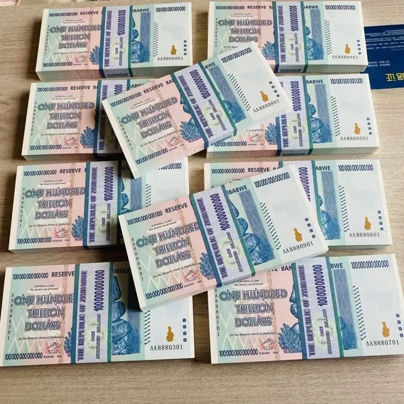 100-1000 قطعة زيمبابوي مائة تريليون دولار أوراق نقدية ورقية مع الأشعة فوق البنفسجية المضادة للتزييف الرقم التسلسلي هدية الأعمال