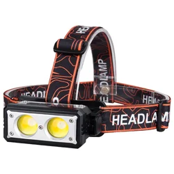 LED Headlamp 6-Mode Powerful Headlight Type-C Rechargeable 18650 Waterproof Head Torch for Camping Hunting