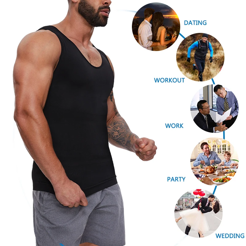 Mens Tummy Compression Shirts Control Shapewear Flat Belly Shaping Abdomen Vest Tank Top Fitness Workout Slimming Body Shaper